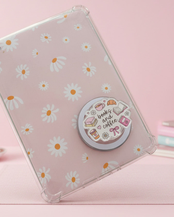 E-book Reader / Smartphone Grip ,,Books and Coffee"